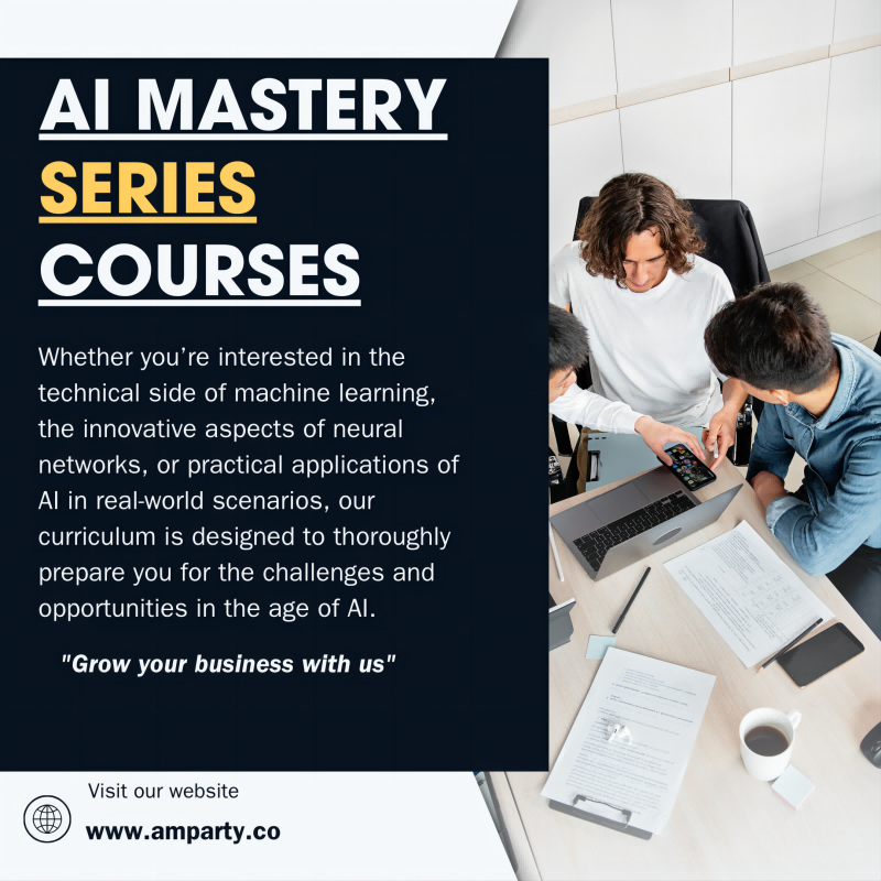 Cover image for AI Mastery Courses, featuring an array of advanced topics that delve into artificial intelligence, machine learning